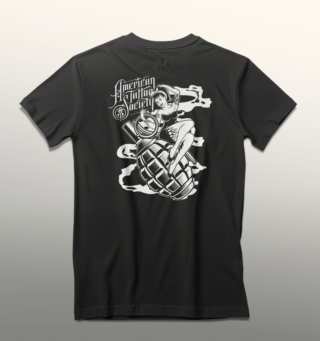 ATS Bomb Pinup t-shirt showing the graphics on the back