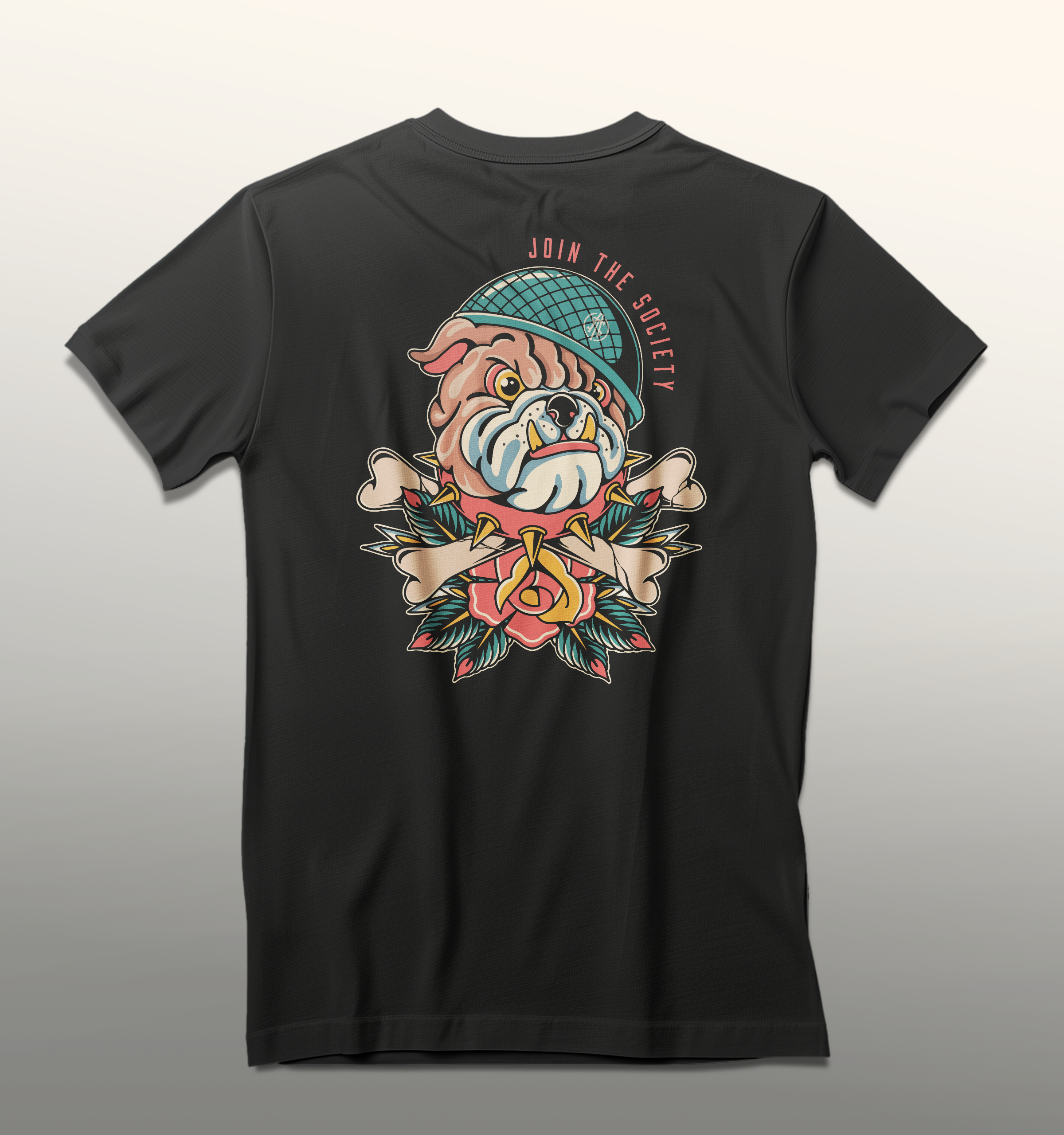 The ATS Bulldog shirt design shown of the back