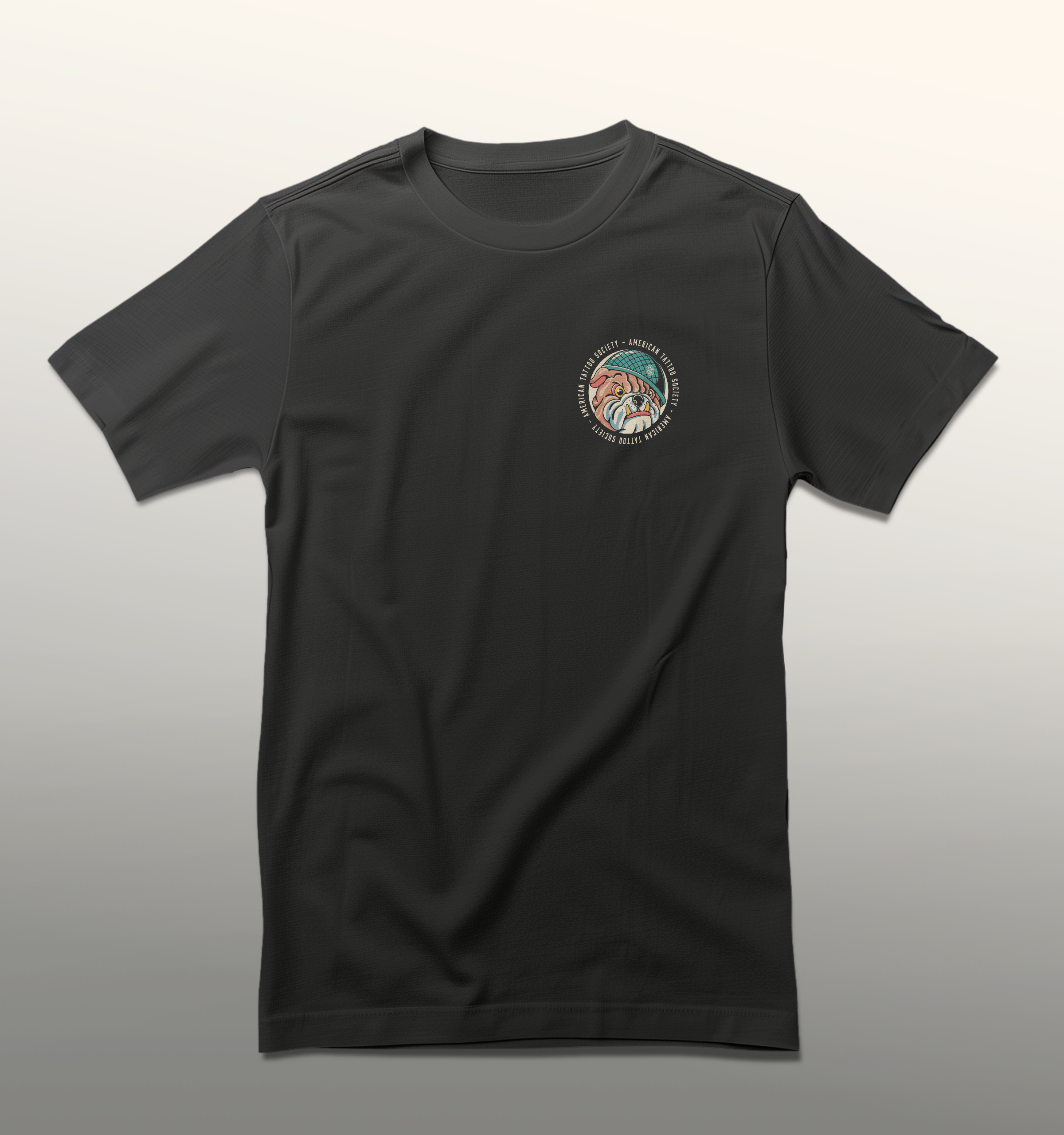The ATS Bulldog shirt design shown of the front