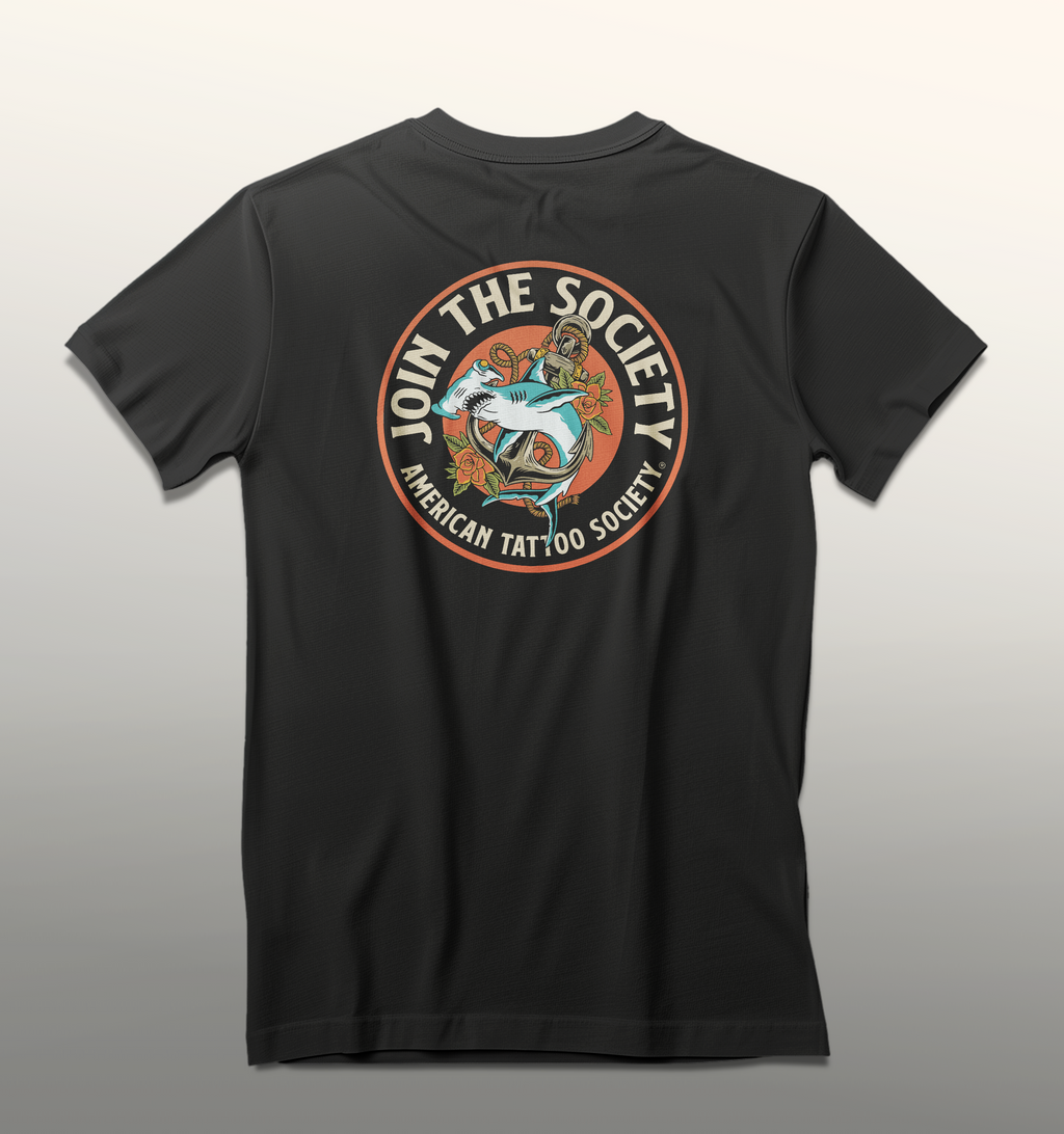 ATS Join the Society Hammerhead t-shirt showing the graphics on the back