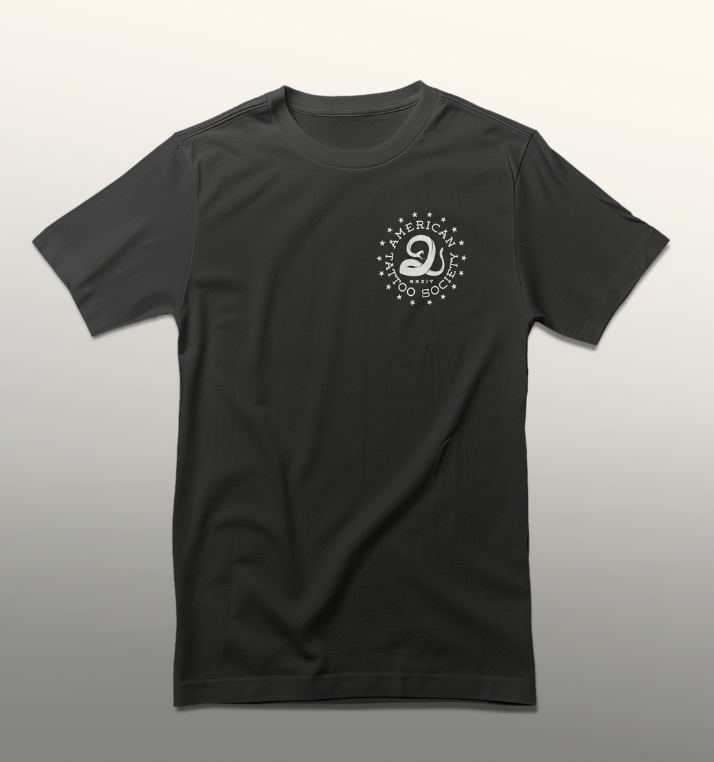 Dont Tread on American Tattoo Society shirt design shown of the front