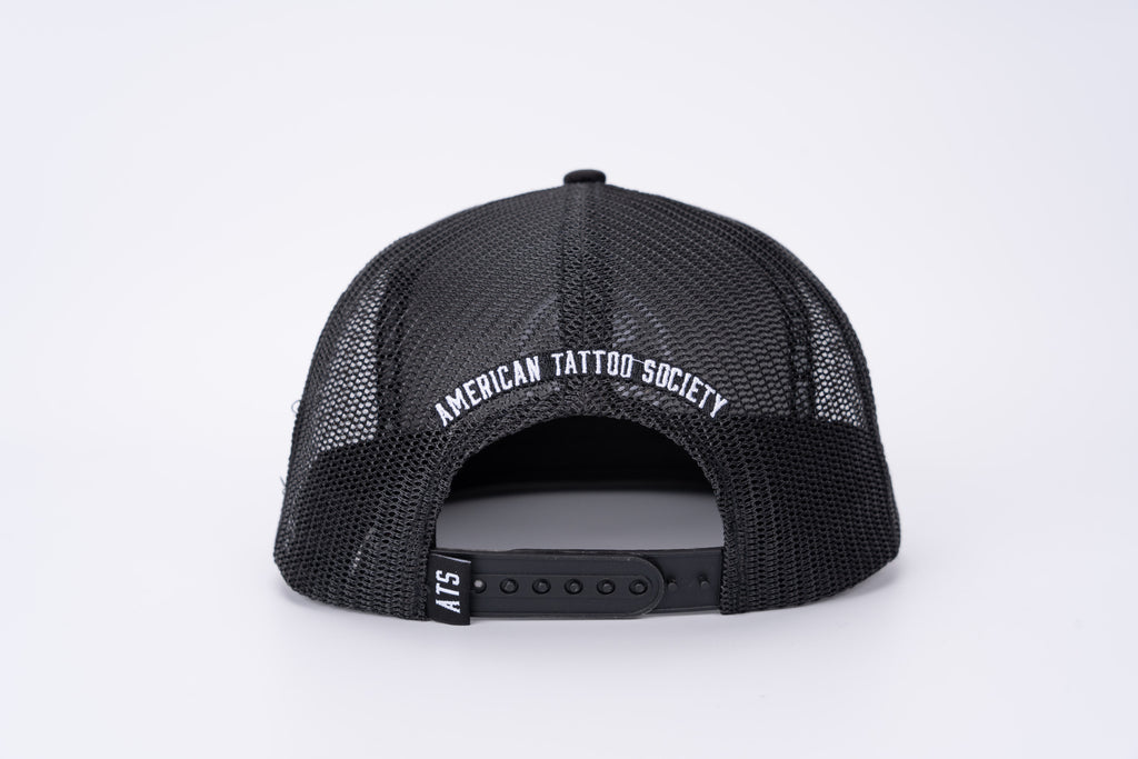 ATS Icon Distressed Black Mesh Snapback Trucker Cap