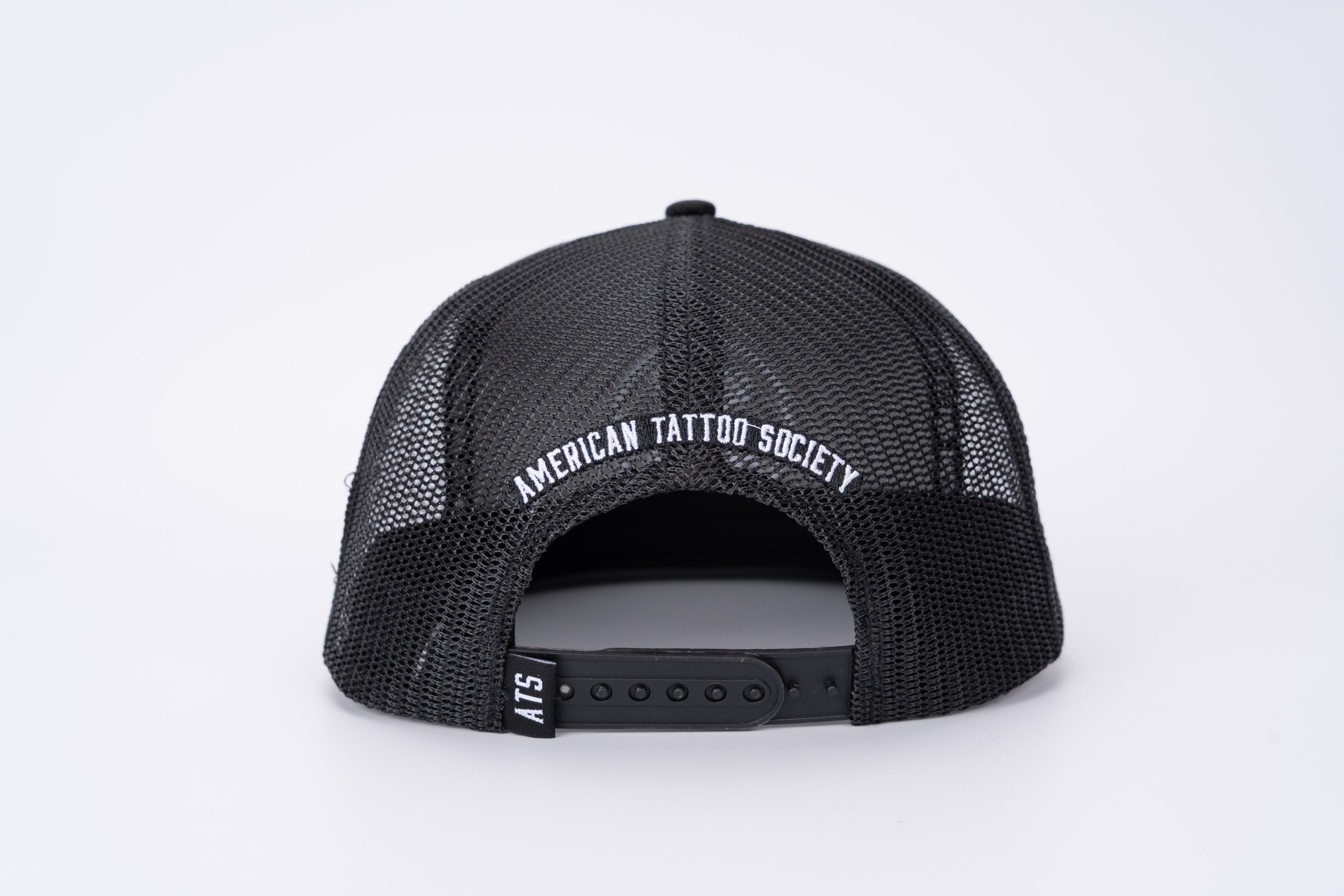 ATS Icon Distressed Black Mesh Snapback Trucker Cap