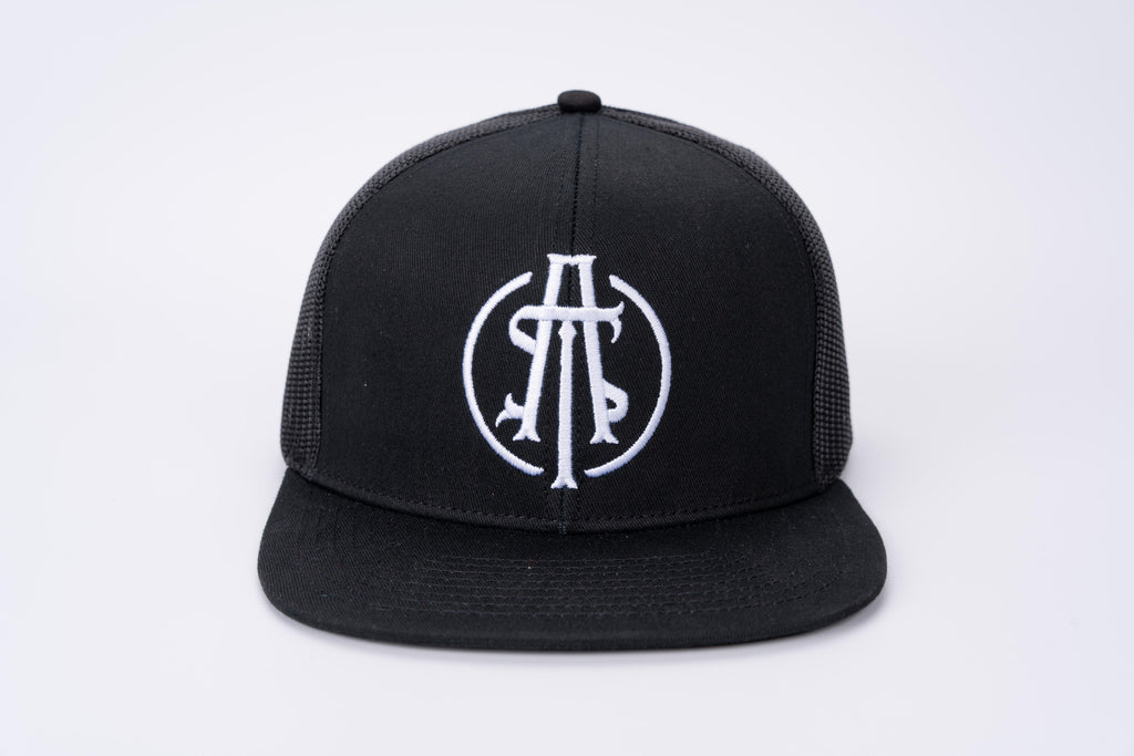 ATS Icon Distressed Black Mesh Snapback Trucker Cap