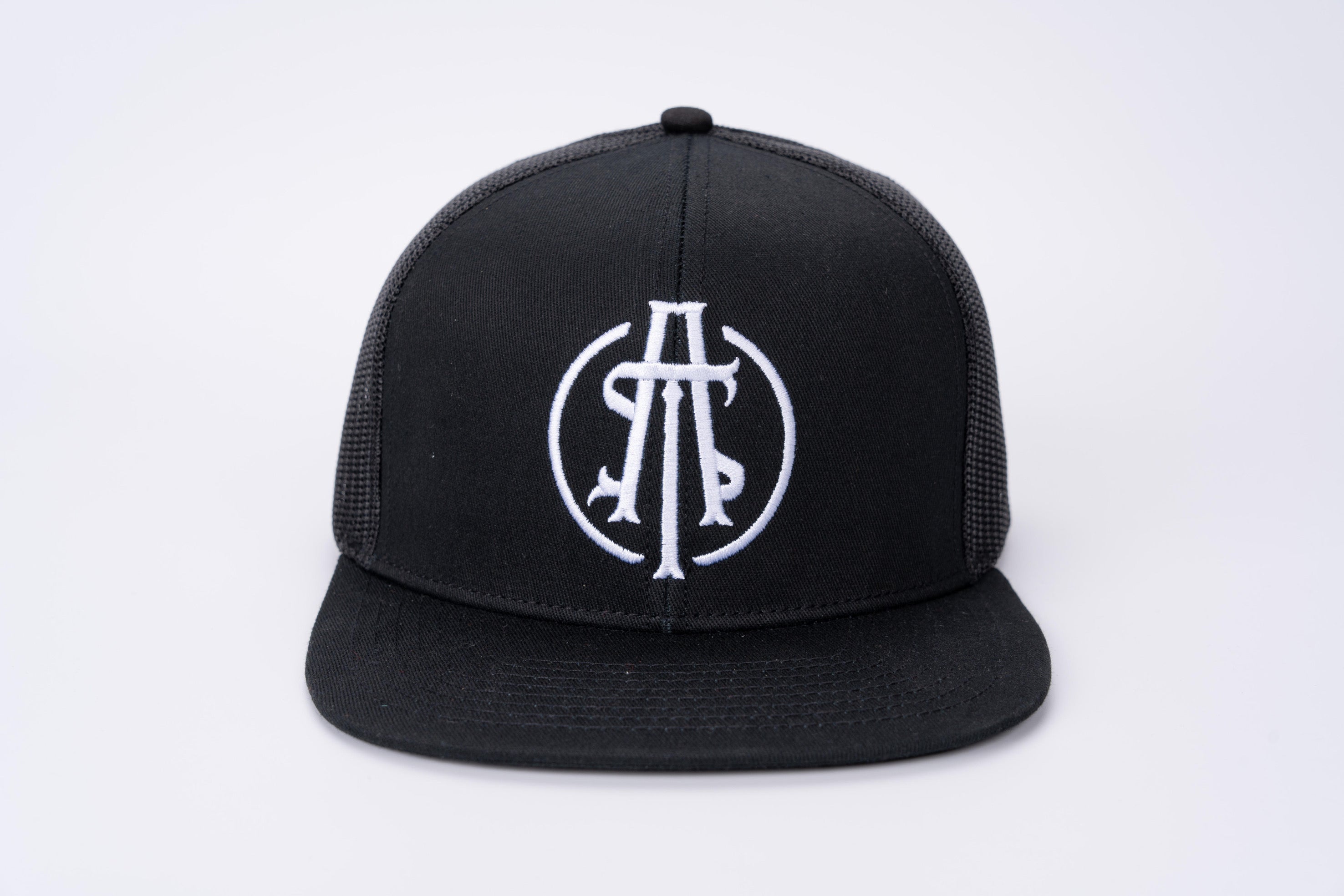 ATS Icon Distressed Black Mesh Snapback Trucker Cap