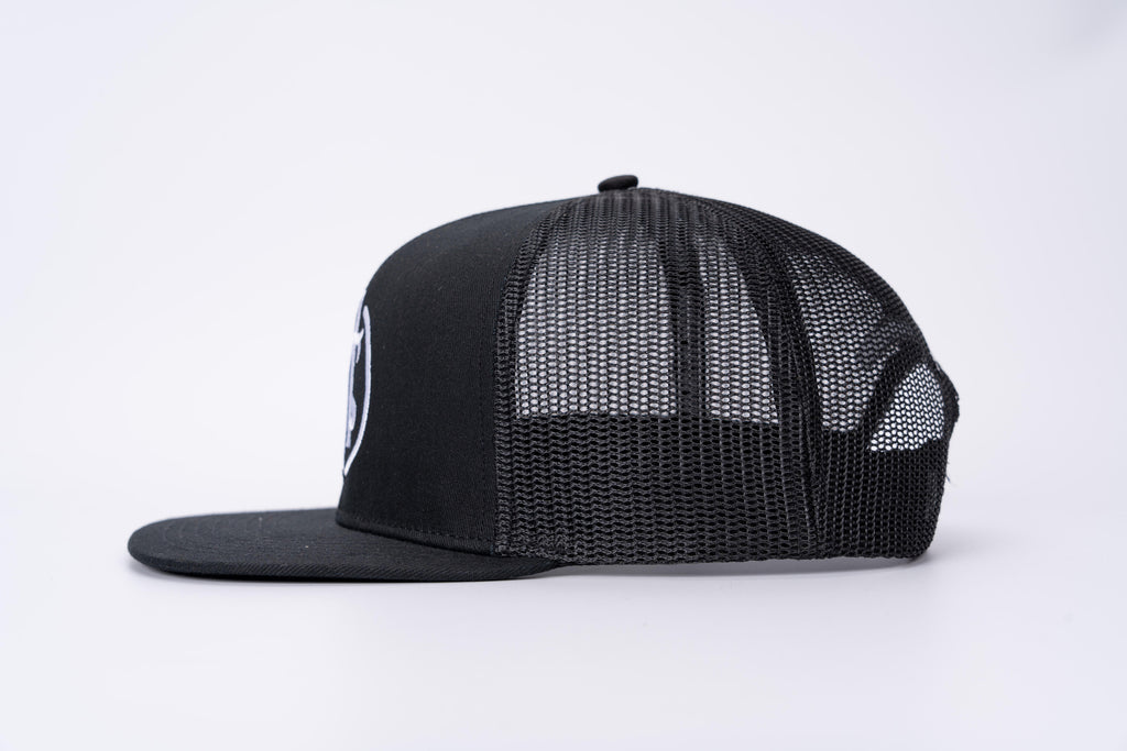 ATS Icon Distressed Black Mesh Snapback Trucker Cap