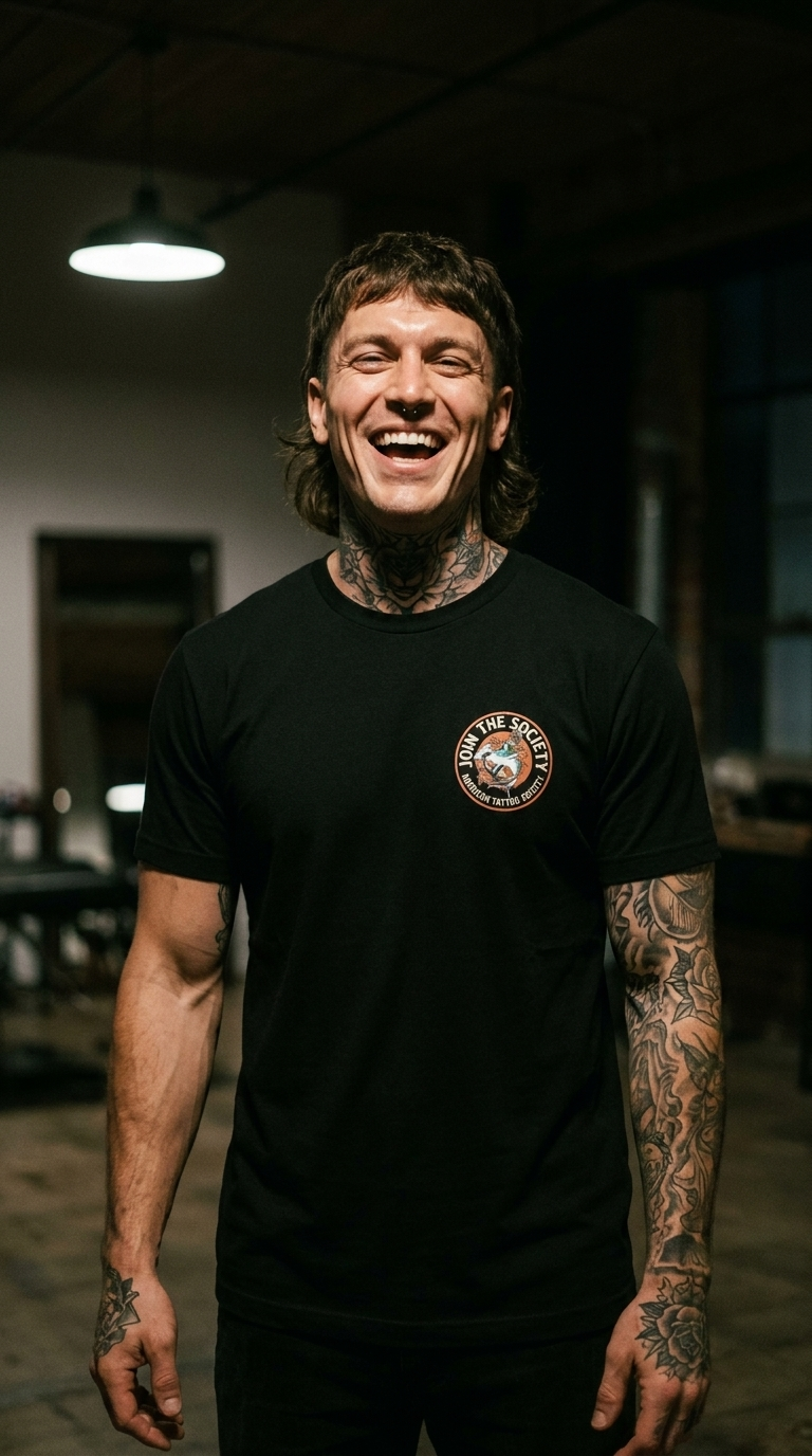 Join the Society Hammerhead - Oceanic Conflict - American Tattoo Society Sleeve T-Shirt
