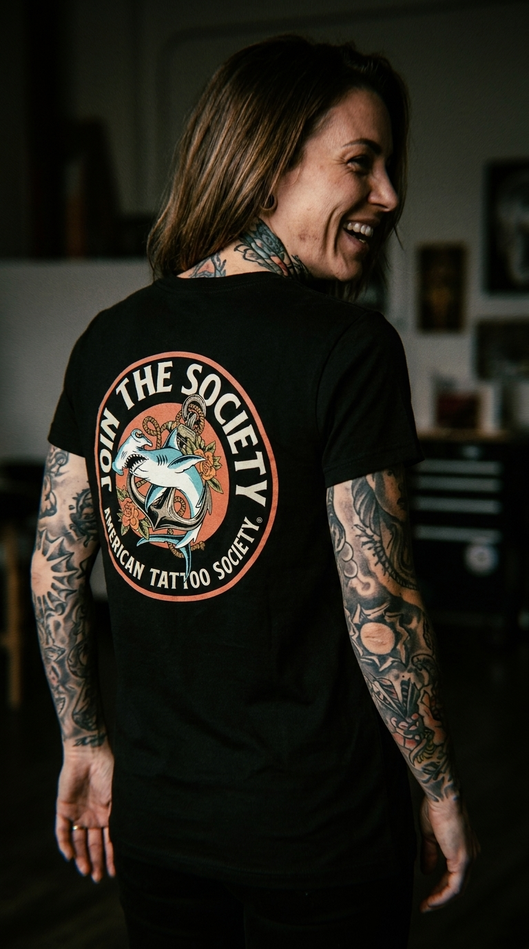 Join the Society Hammerhead - Oceanic Conflict - American Tattoo Society Sleeve T-Shirt
