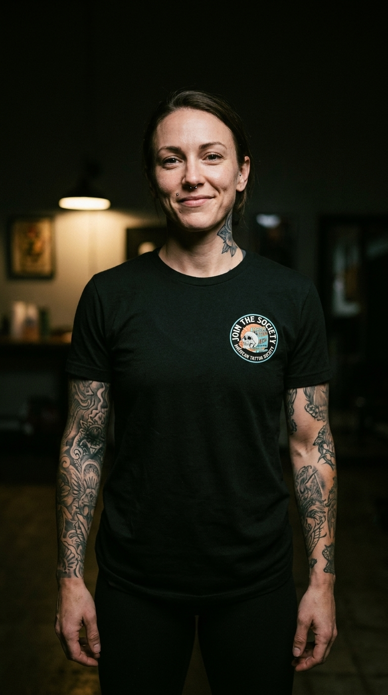 Join the Society Crayon Eaters - Crayon Conflict - American Tattoo Society Sleeve T-Shirt