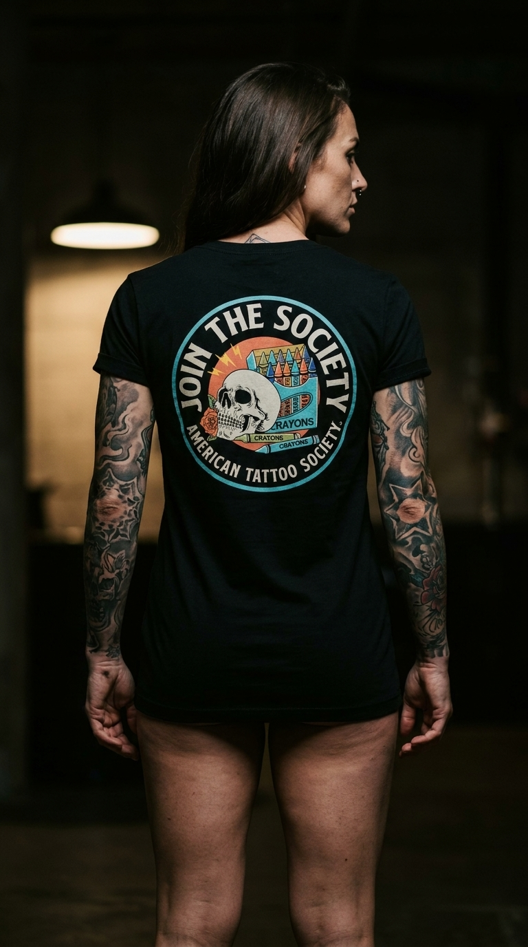 Join the Society Crayon Eaters - Crayon Conflict - American Tattoo Society Sleeve T-Shirt