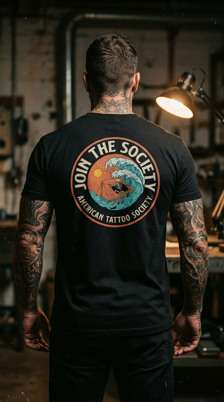 Join the Society Coastie Conflict - American Tattoo Society Sleeve T-Shirt