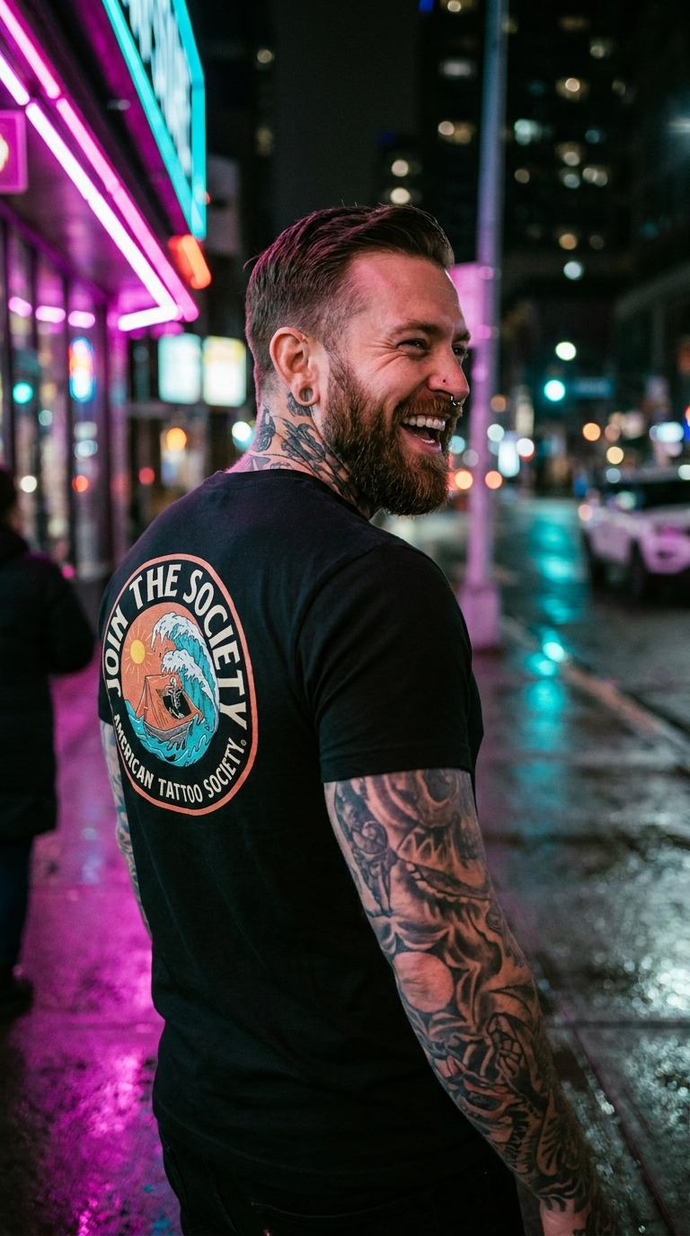 Join the Society Coastie Conflict - American Tattoo Society Sleeve T-Shirt