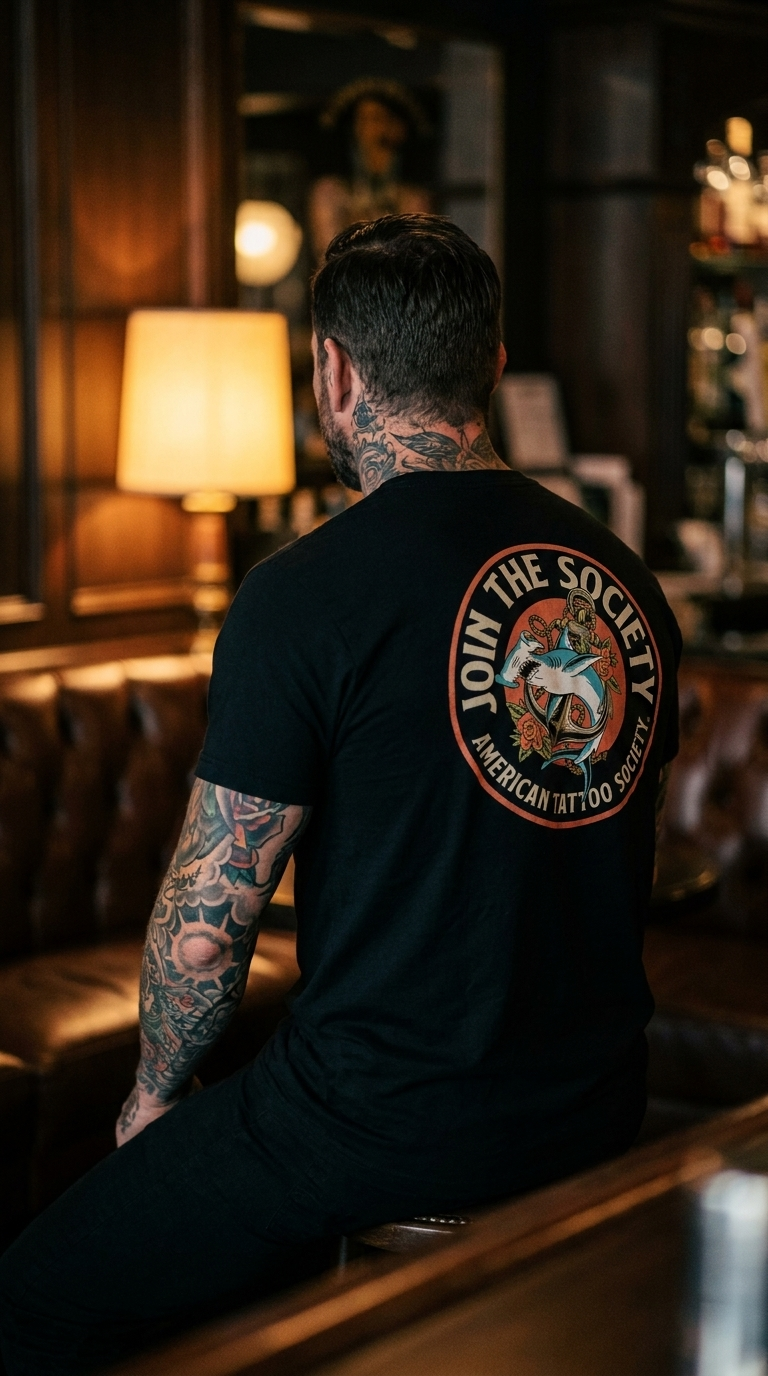 Join the Society Hammerhead - Oceanic Conflict - American Tattoo Society Sleeve T-Shirt