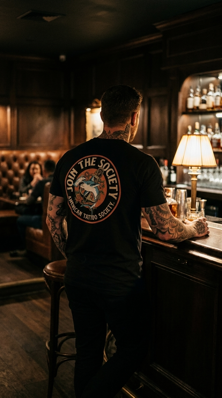 Join the Society Hammerhead - Oceanic Conflict - American Tattoo Society Sleeve T-Shirt