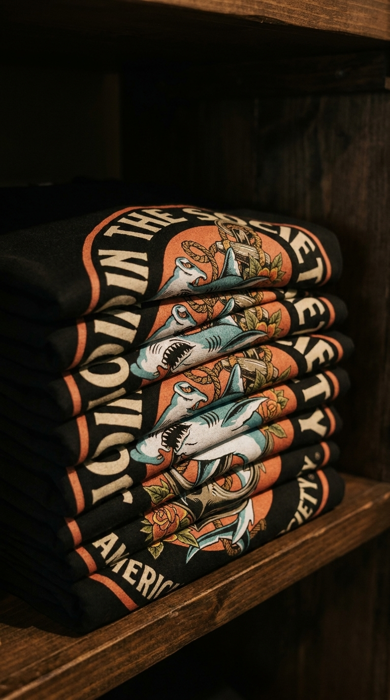 Join the Society Hammerhead - Oceanic Conflict - American Tattoo Society Sleeve T-Shirt