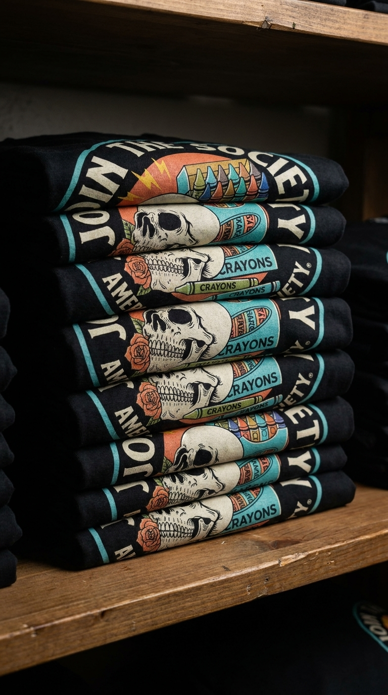 Join the Society Crayon Eaters - Crayon Conflict - American Tattoo Society Sleeve T-Shirt