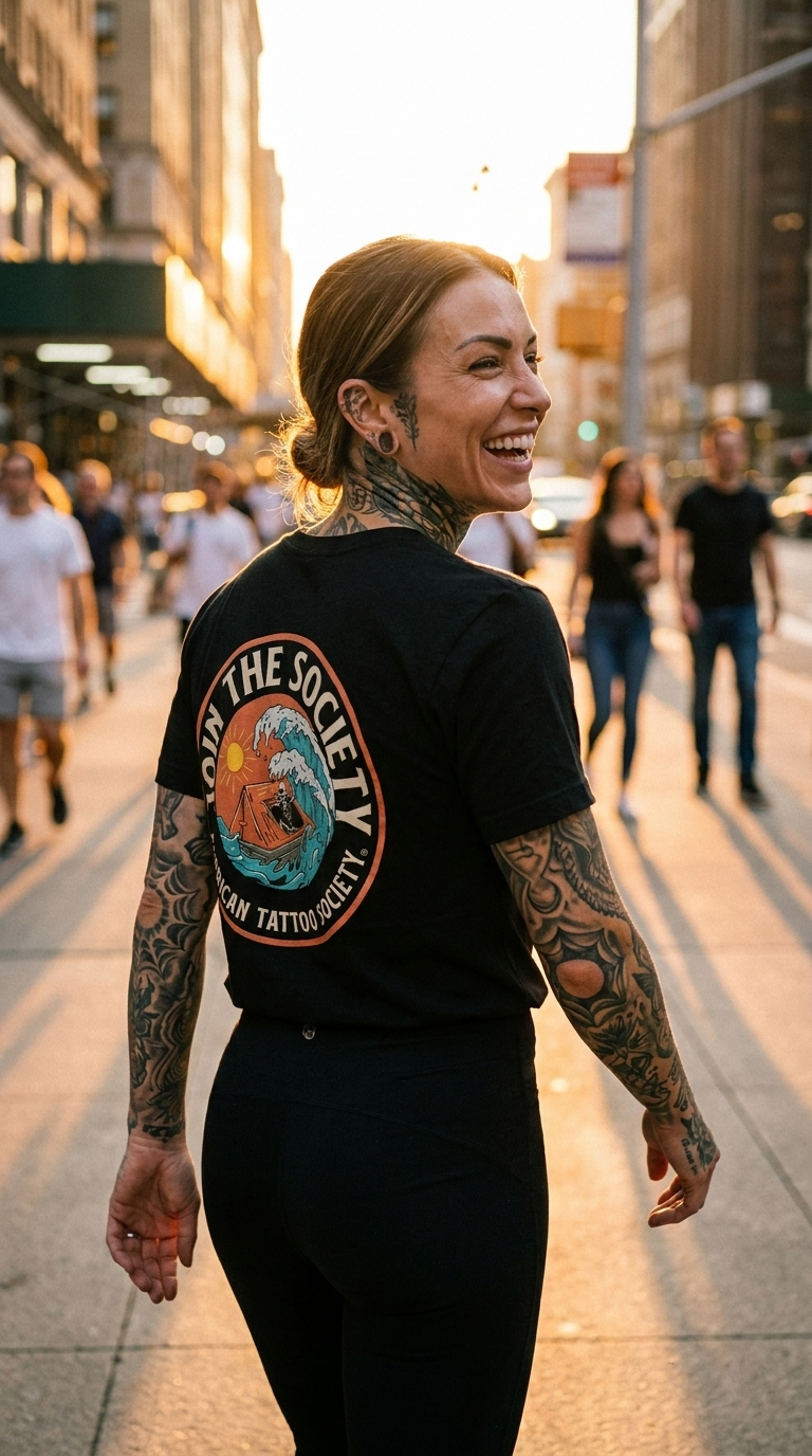 Join the Society Coastie Conflict - American Tattoo Society Sleeve T-Shirt