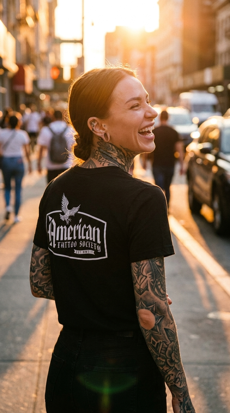 ATS 90s Label - American Tattoo Society Sleeve T-Shirt