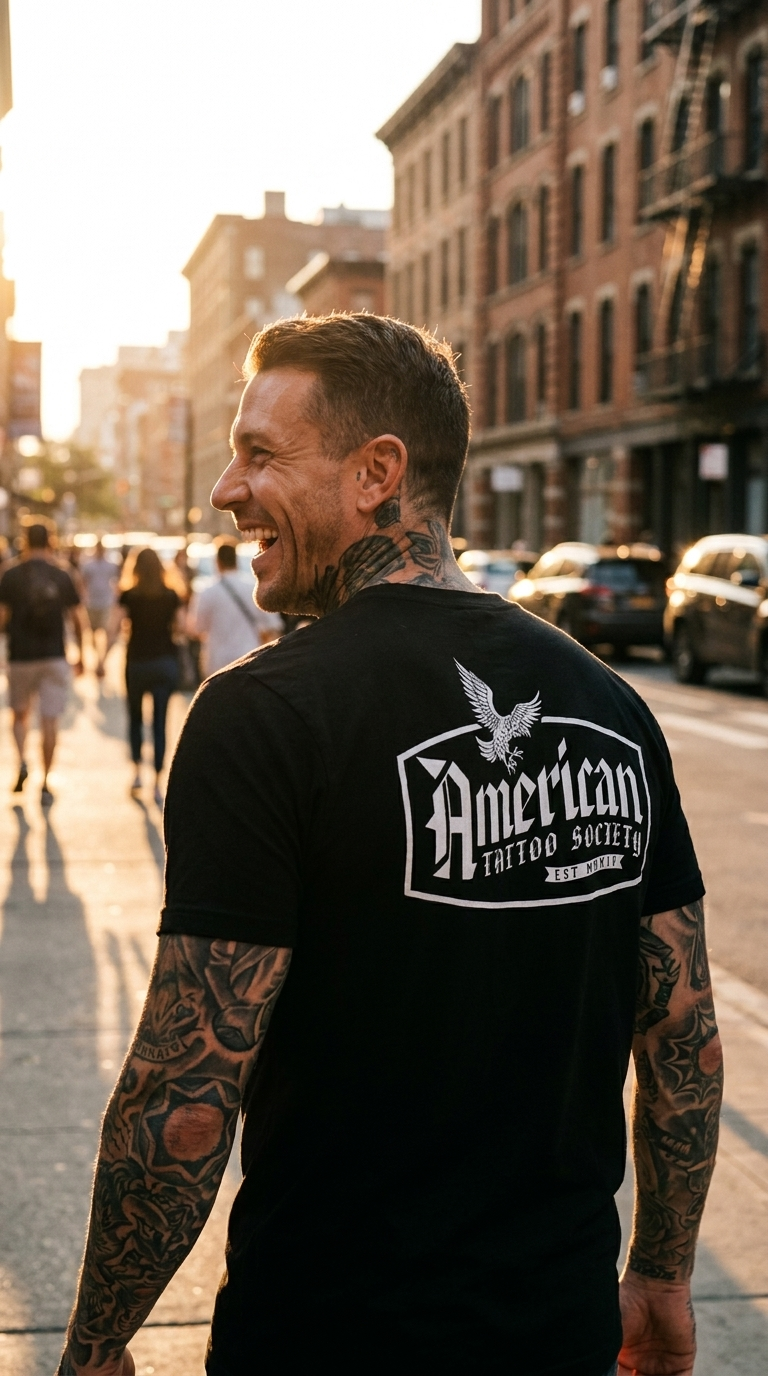 ATS 90s Label - American Tattoo Society Sleeve T-Shirt