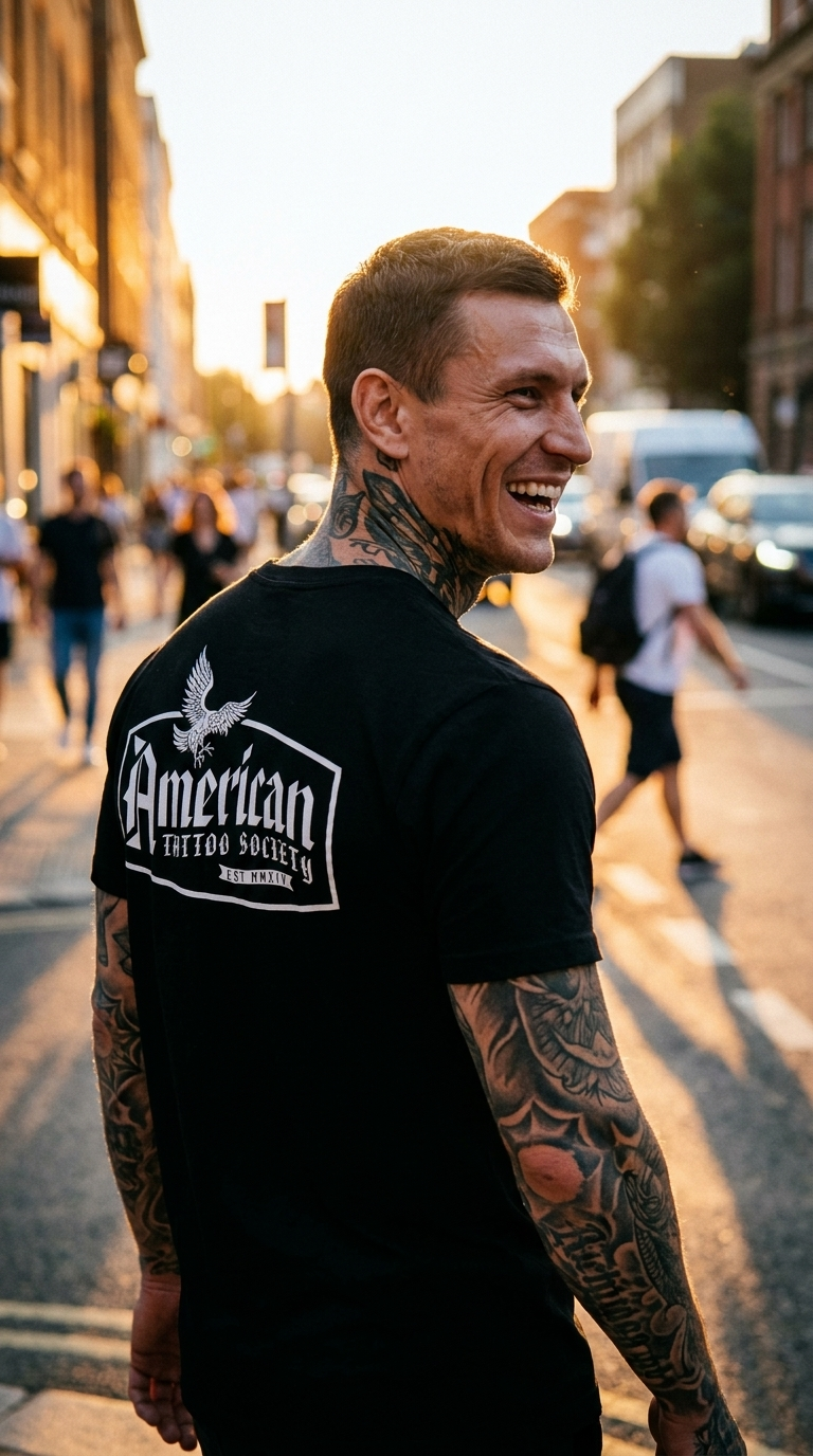 ATS 90s Label - American Tattoo Society Sleeve T-Shirt
