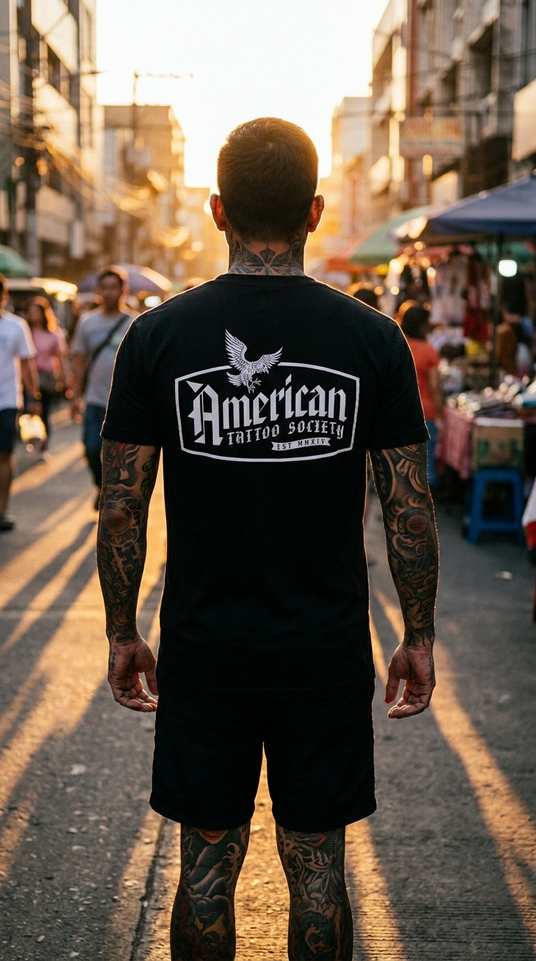 ATS 90s Label - American Tattoo Society Sleeve T-Shirt