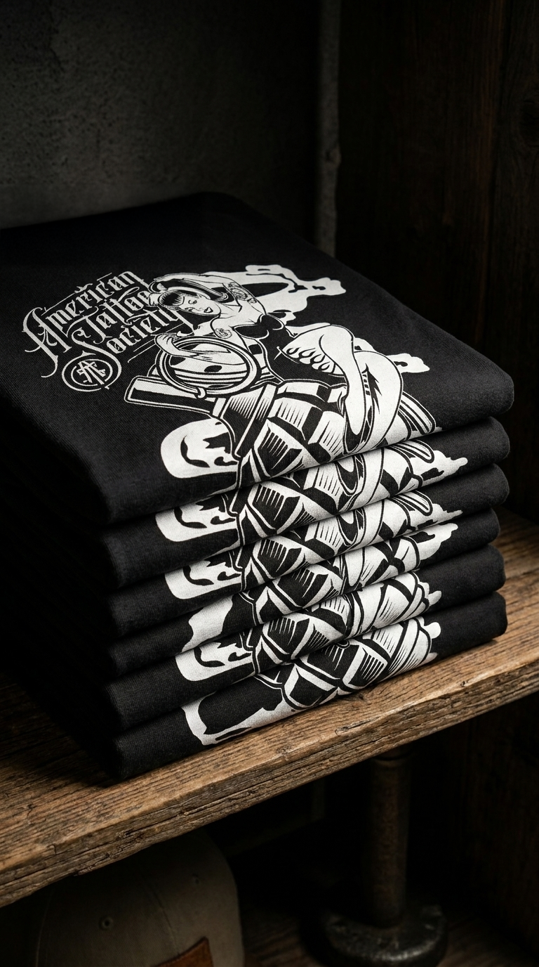 ATS Bomb Pinup - American Tattoo Society Sleeve T-Shirt