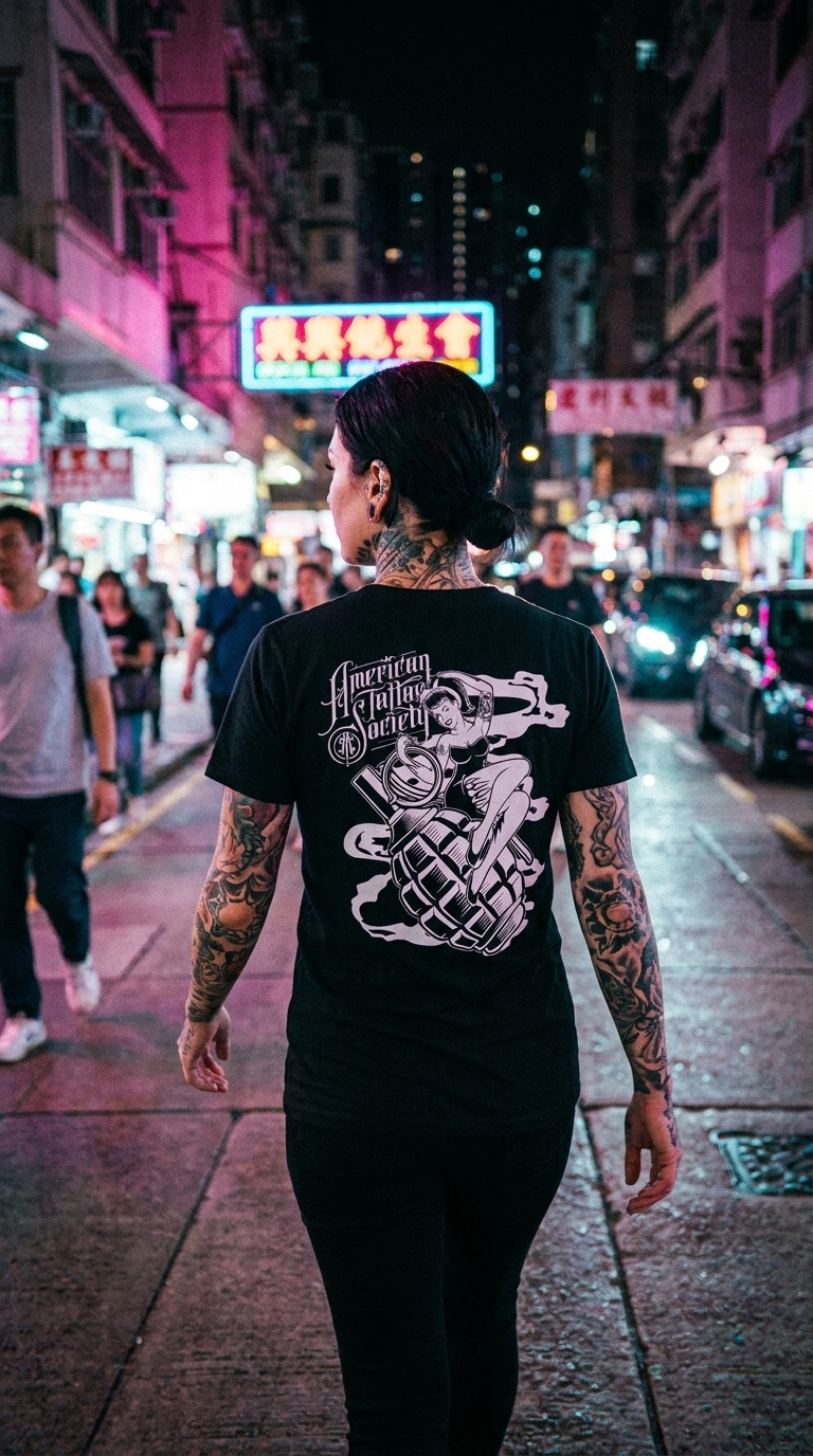 ATS Bomb Pinup - American Tattoo Society Sleeve T-Shirt