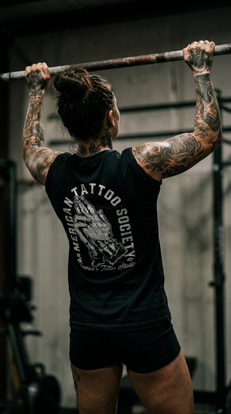 ATS Bang Bang Praying Hands - American Tattoo Society Sleeve T-Shirt